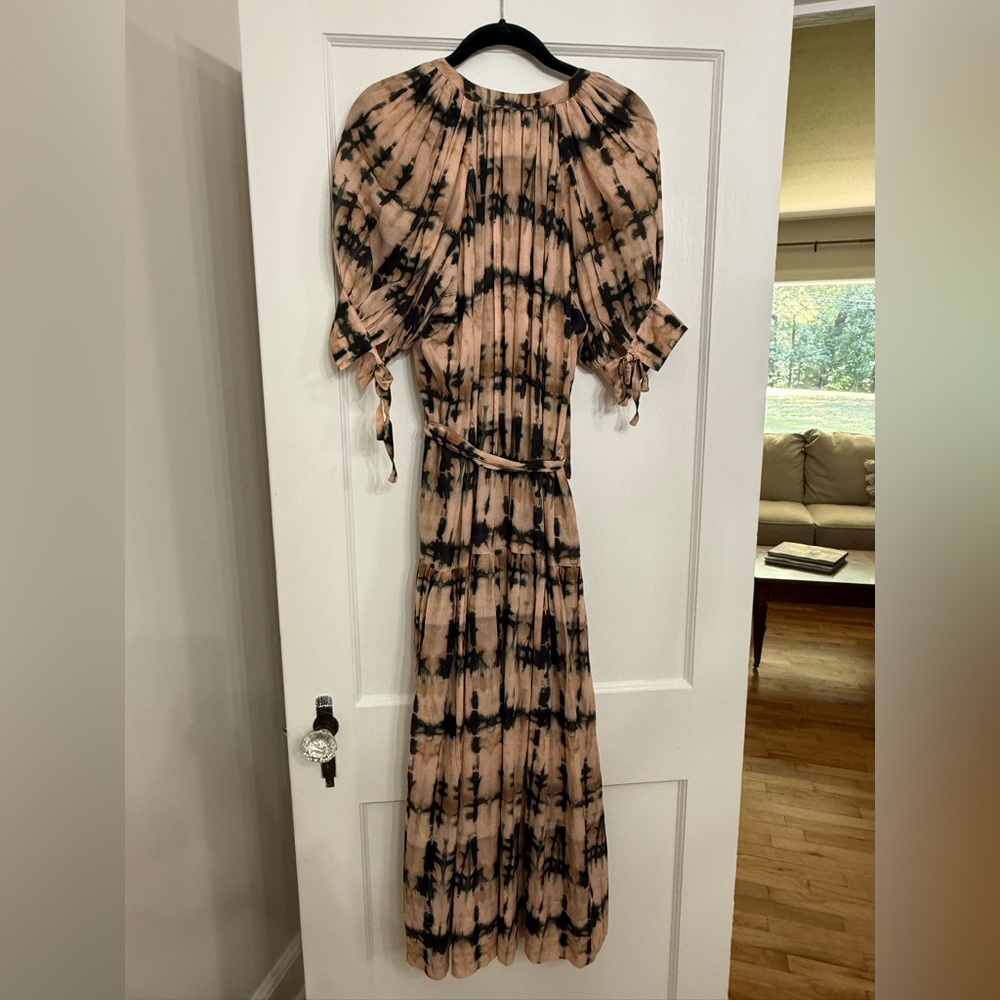 Ulla Johnson beige 'Selena' dress with tie waist in palm tie dye medium - Picture 12 of 14